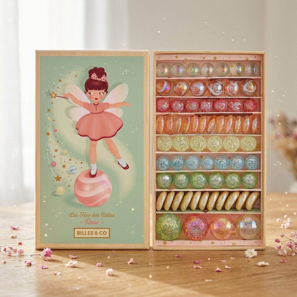 Feenes Eventyr – 59 glasskuler i rosa og pastell med naturlig bakgrunn